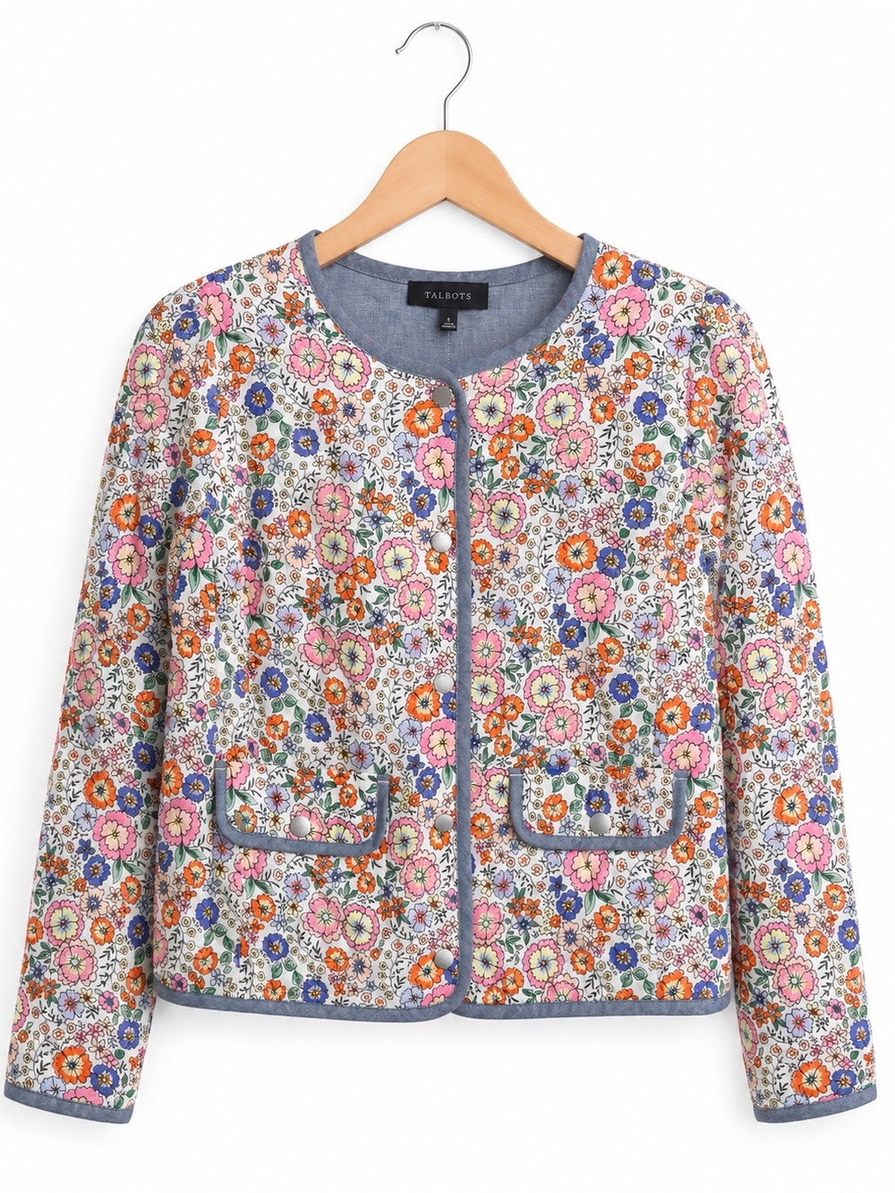 Talbots Floral Quilted Jacket in Pink, Orange, Blue and Green Size 6 Cottagecore